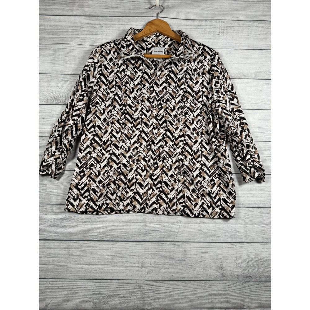 BonWorth Women’s Medium Brown Black Geometric Zip Front Jacket 4220
